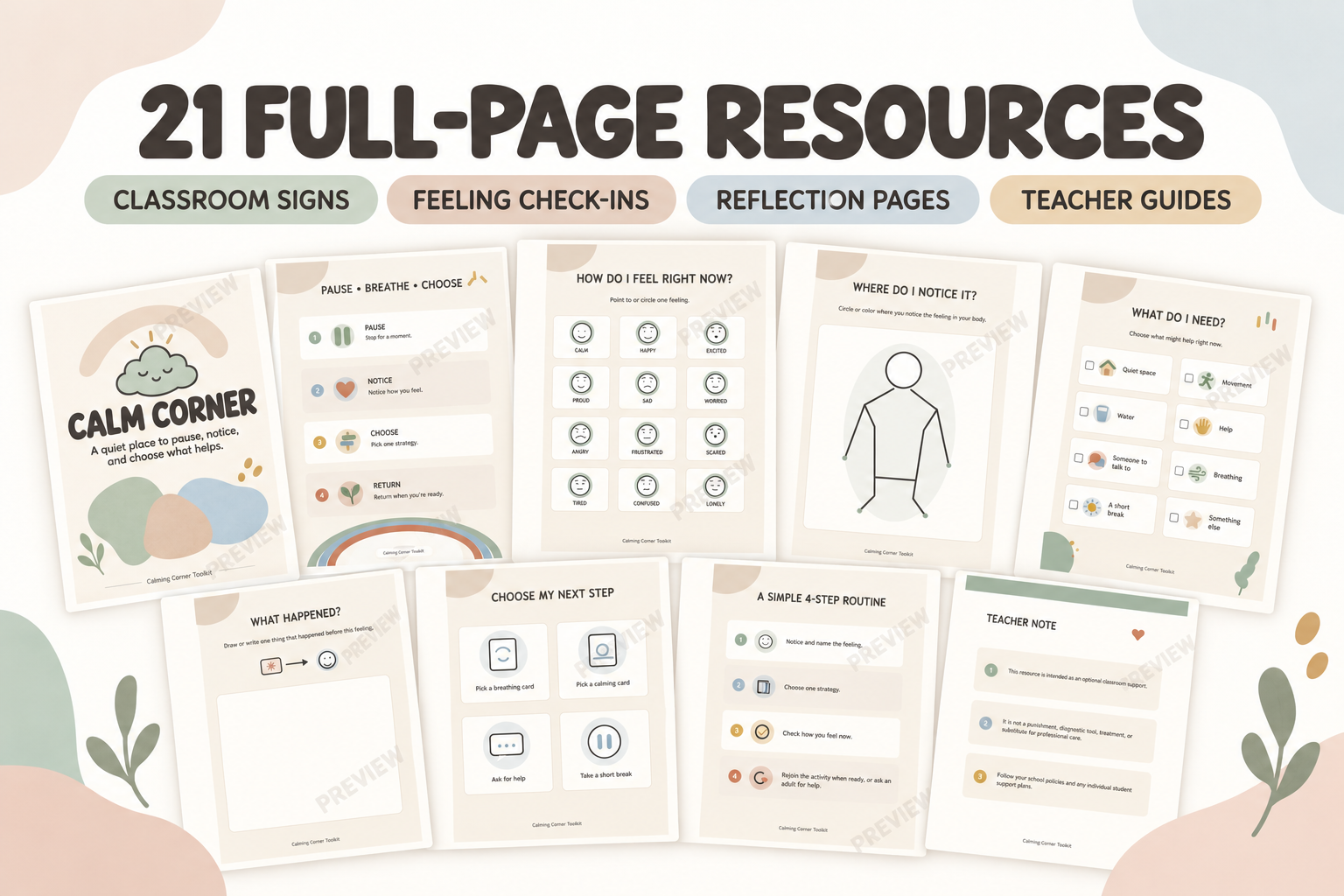Calming Corner Classroom Toolkit - 60 Boho Neutral Resources preview 4