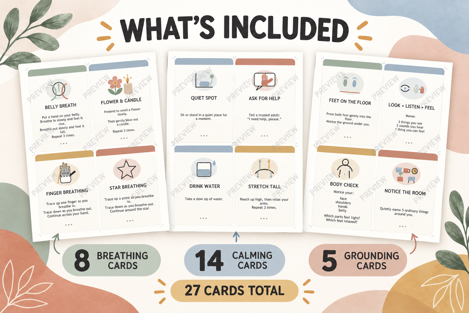 27 Coping Skills Cards - Boho Neutral preview 2