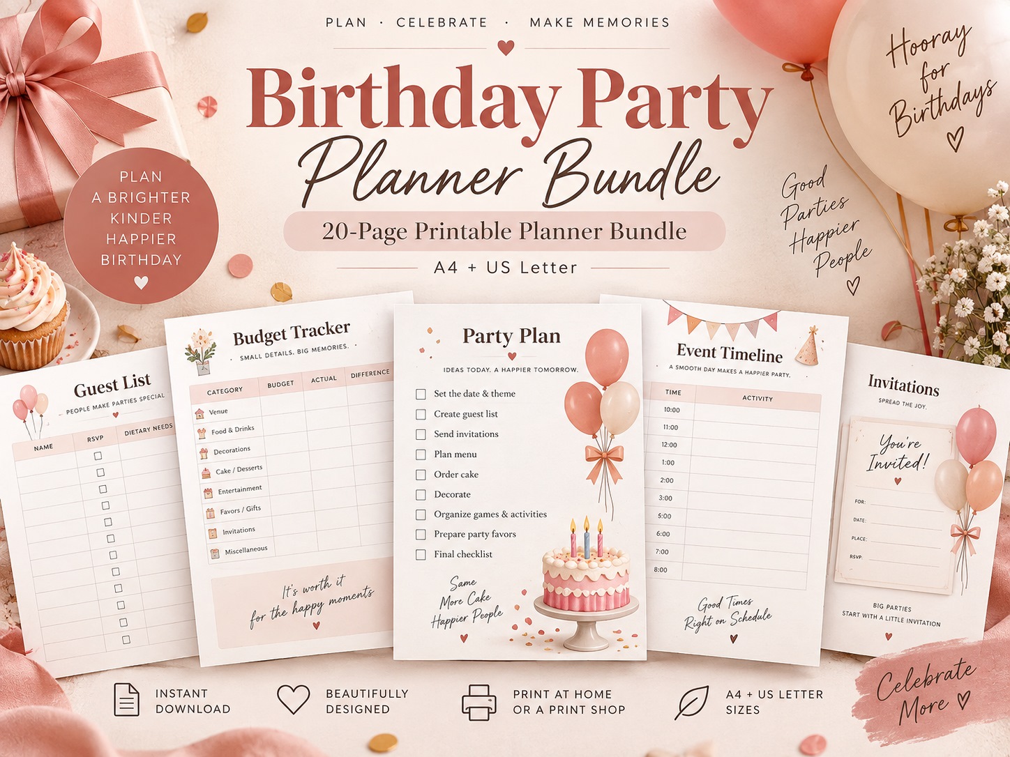 Birthday Party Planner Bundle printable template preview