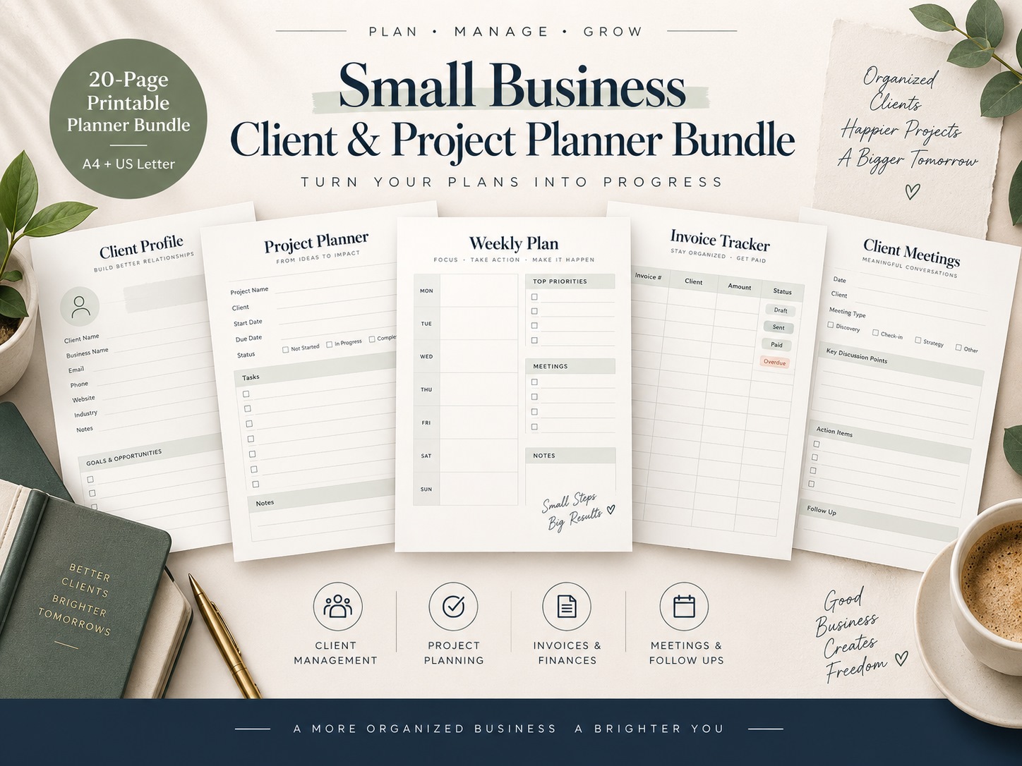 Small Business Client & Project Planner Bundle printable template preview