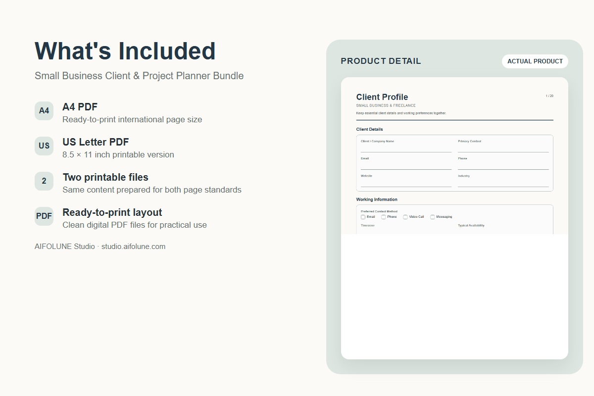 Small Business Client & Project Planner Bundle included files
